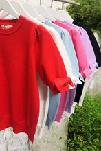 Load image into Gallery viewer, Bow Design Puff Sleeve Crew Neck Knitted Sweater Top