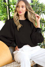 Load image into Gallery viewer, Sequin Cuff Accent Crew Neck Satin Blouse Top