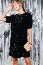 Load image into Gallery viewer, Velvet Embroidered Sequin Detail Knee Dress