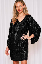Load image into Gallery viewer, V-Neck Balloon Sleeves Sequin Detail Mini Dress