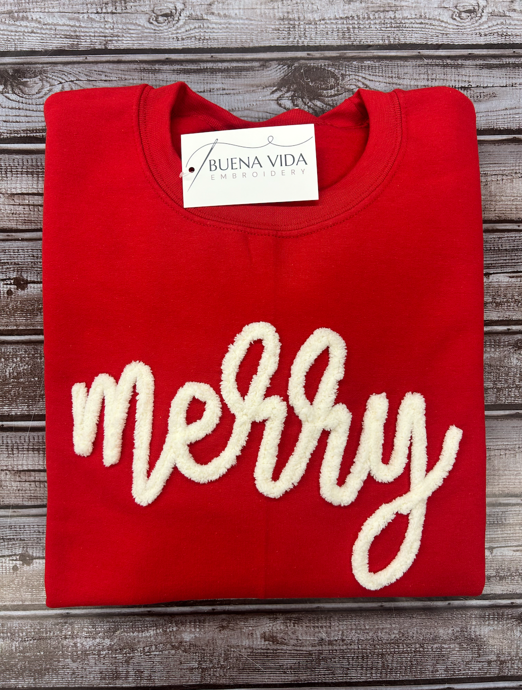 Merry Yarn Christmas Embroidered Crew Sweatshirt
