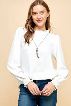 Load image into Gallery viewer, Solid Top with Ruffled Neck and Smocked Sleeves.
