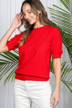 Load image into Gallery viewer, Bow Design Puff Sleeve Crew Neck Knitted Sweater Top
