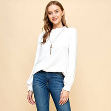 Load image into Gallery viewer, Solid Top with Ruffled Neck and Smocked Sleeves.
