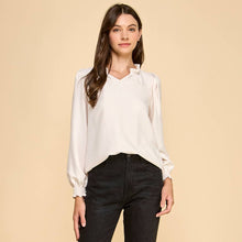 Load image into Gallery viewer, Textured Solid Ruffle Neck Long Sleeve Blouse

