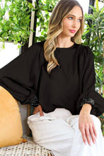 Load image into Gallery viewer, Sequin Cuff Accent Crew Neck Satin Blouse Top
