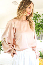 Load image into Gallery viewer, Sequin Cuff Accent Crew Neck Satin Blouse Top
