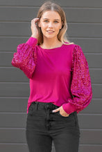 Load image into Gallery viewer, Solid Top with Sequins Detailed Sleeves - Long Sleeve
