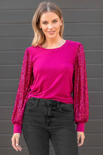 Load image into Gallery viewer, Solid Top with Sequins Detailed Sleeves - Long Sleeve
