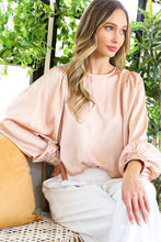 Load image into Gallery viewer, Sequin Cuff Accent Crew Neck Satin Blouse Top
